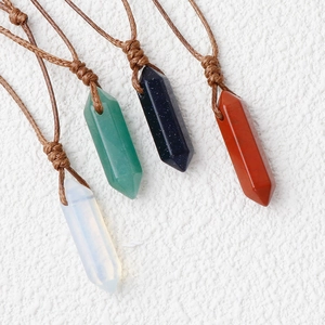 Natural amethyst aventurine double pointed hexagonal pyramid crystal pendant necklaces