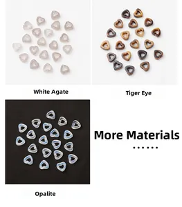 Hollow heart beads in white agate, tiger eye, and opalite for DIY jewelry making