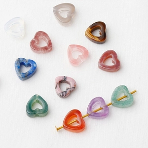 DIY heart-shaped natural crystal and agate gemstone beads with vertical center holes