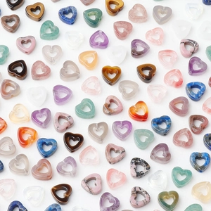 Polished heart-shaped natural crystal and gemstone beads for DIY jewelry making