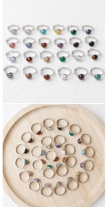 Collection of 11mm natural gemstone rings with adjustable stainless steel bands
