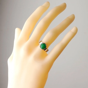 11mm green agate stone inlaid in silver stainless steel ring on model hand