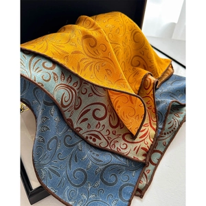 Retro paisley silk pocket square with ginger yellow and grey-blue gradient pattern