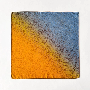 Vintage paisley silk square scarf with orange and blue-grey gradient pattern design