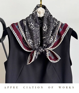 Detailed paisley silk wool blend square scarf with ethnic pattern borders and soft sheen