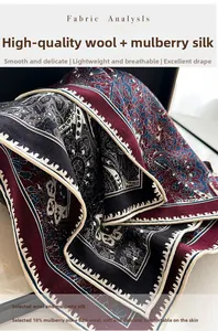 Close-up of paisley pattern scarf made of premium silk and wool blend fabric