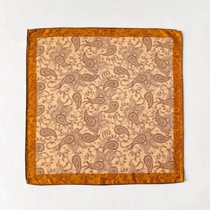 62cm vintage paisley square silk scarf in brown and beige tones for women
