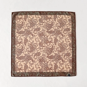 Vintage paisley print square silk scarf with deep red patterns and rolled edges