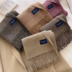 Houndstooth Plaid Scarf Thick Faux Cashmere Winter Warm Shawl With Tassels Elegant Classic Soft Wrap For Women Men