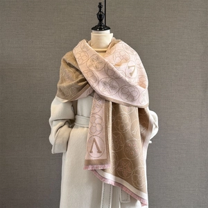 Écharpe Châle D'Hiver Pour Femmes En Faux Cachemire Chaud Épais Jacquard Fleurs Lettres Élégant À Franges Double Face