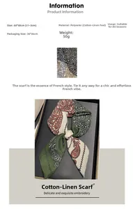 Guide des tailles et détails du matériau pour le carré de soie imprimé paisley de 68x68cm