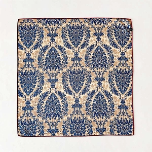Classic Damask print square scarf with vintage pattern and deep red border for women