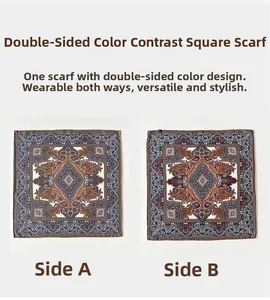 Detail view of double-sided paisley print silk blend scarf showing Side A and Side B