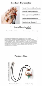 Detailed size specifications for hexagonal crystal pendant with 45cm cord length