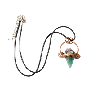Vintage bronze necklace with green hexagonal crystal and abalone shell pendant