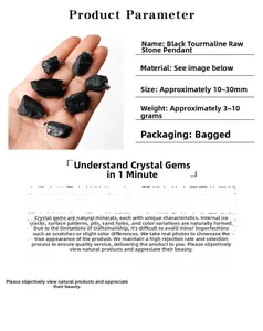 Detailed size and weight chart for natural black tourmaline raw stone pendants