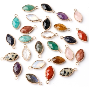 Natural crystal marquise stone pendants with gold copper edging for DIY jewelry making