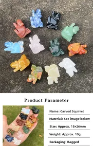 Detailed size specifications of 1-inch hand-carved natural gemstone squirrel figurines