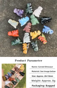Macro shot of 1-inch carved crystal dinosaurs showing various natural gemstones