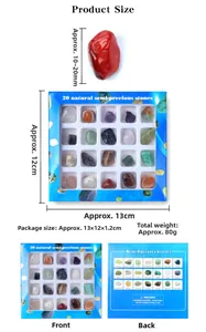 Detailed size specifications of 20-piece natural mineral stone set in window packaging