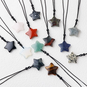 Collana con Ciondolo a Stella in Pietra Naturale Cristallo per Donna Uomo Catena in Cordino Intrecciato Regolabile Ametista Quarzo Rosa Ossidiana Gioielli Regalo