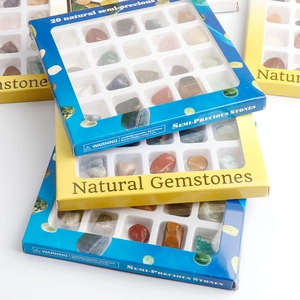 Educational set of 20 natural raw mineral crystals in a windowed display gift box