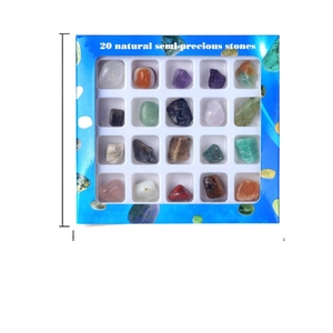 Collection box of 20 natural raw mineral gemstones and crystals in display tray