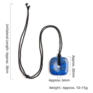 Pendentif carré en Lapis-Lazuli avec cordon noir environ 30mm en pierre naturelle