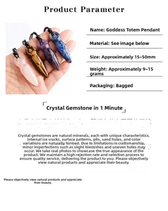 Macro view of goddess totem pendants in natural amethyst, tiger eye, and rose quartz crystals