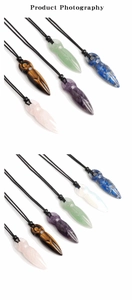 Detailed grid of hand-carved natural gemstone goddess pendants with various crystals