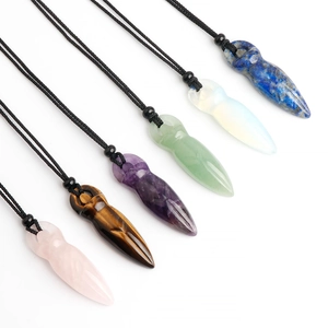 Goddess totem pendant necklaces set with natural amethyst and tiger eye stone stones