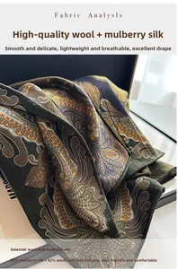 Detail of 18% silk and 82% wool blend fabric with vintage paisley patterns