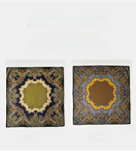 Detailed comparison of double-sided paisley patterns on vintage silk blend square scarf
