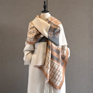 Écharpe Châle D'hiver Imitation Cachemire Carreaux Jacquard Cheval Style Équestre Rétro Chaud Élégant Pour Femmes