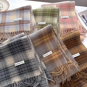 Winter plaid cashmere-like fringe scarves collection in six vintage color patterns
