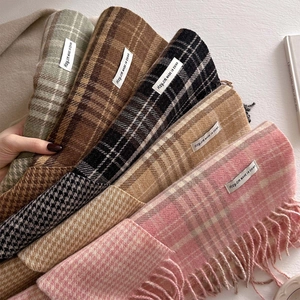 Retro plaid scarves set with fringe details and classic check patterns in various colors