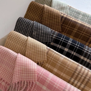 Autumn winter retro plaid scarf collection with elegant fringes and soft texture