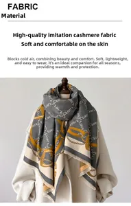 Detail of imitation cashmere scarf featuring geometric patterns and fine fringe edges
