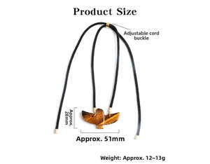 Tiger eye eagle pendant size guide showing dimensions 51x28mm and adjustable cord