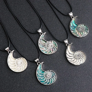 Five nautical nautilus shell necklaces featuring white mother-of-pearl and abalone shell