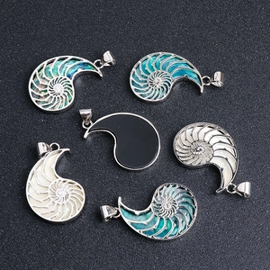 Sliver nautilus shell pendants with abalone shell and mother of pearl inlays set
