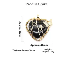 Approx. 37mm x 42mm amethyst heart pendant with gold butterfly wire wrap detail