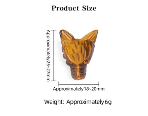 Macro view showing dimensions of tiger eye wolf head stone carving pendant