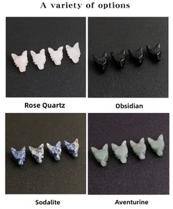 Handgeschnitzte Fuchsköpfe aus Rosenquarz, Obsidian, Sodalith und grünem Aventurin