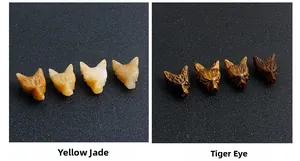Detaillierte Wolfskopf-Edelsteinschnitzereien aus Gelber Jade und Tigerauge