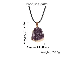 Detail size chart for amethyst crystal pendant with dimensions and weight specs