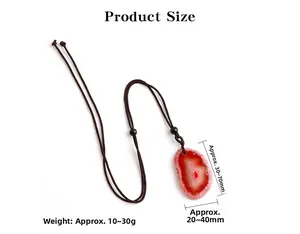 Spécifications de taille pour pendentif en tranche d'agate rouge sur collier en corde
