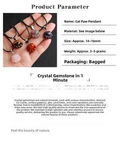 Cat claw gemstone pendant specifications and size details for various natural crystals