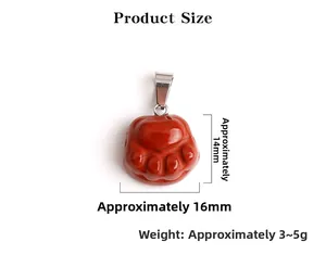 Macro shot of paw-shaped red jasper pendant with 16mm dimensions and silver clasp