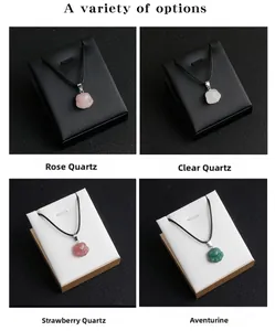 Set of natural stone cat paw pendants in Rose Quartz, Clear Quartz and Aventurine